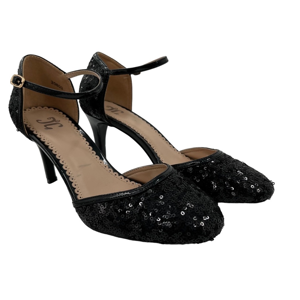 Journee Collection Alison Pumps 7 Mary Jane Black Sequins Formal Prom Ball NYE